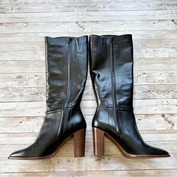 Sezane High Angele Boots Smooth Black Leather Size 41 US 10 - Picture 3 of 8
